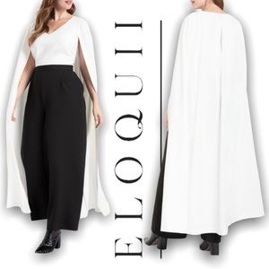 Eloquii Black/White Caped Jumpsuit - 22 Plus Size